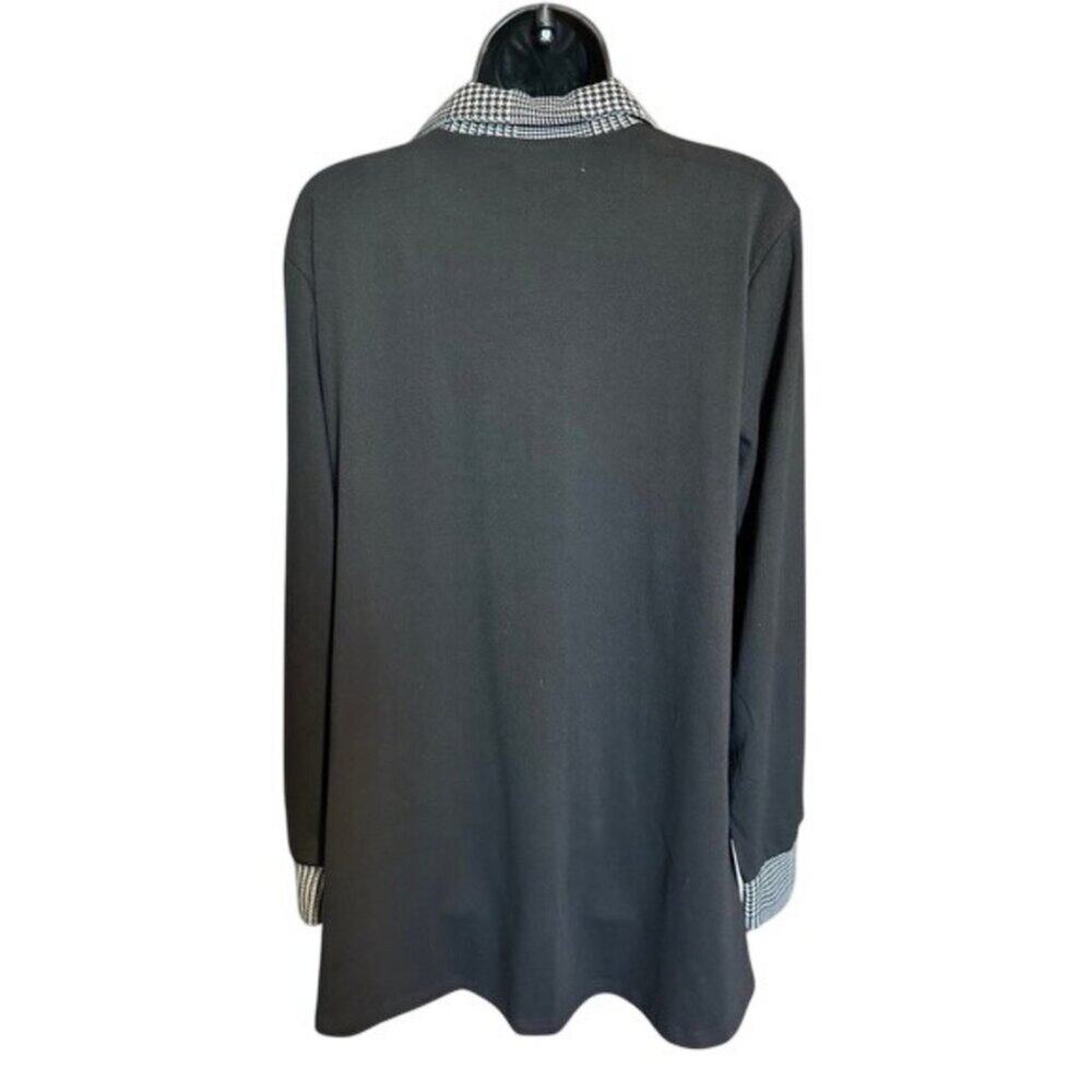 Gaharu Women Black Houndstooth Plaid Long Sleeve Tunic Top XL Button Detail NWT - Picture 6 of 8